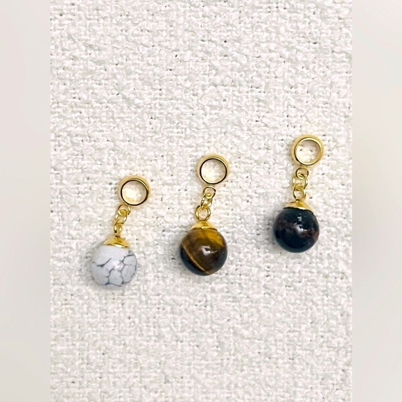 YOUR CHOICE - Natural Semi-Precious stones -  Silver & Gold  Plated - Orb Charms - Picture 3 of 11